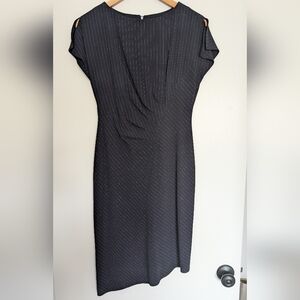 Tahari Navy Pinstripe Dress Asymmetrical Flutter Sleeve Women's 2